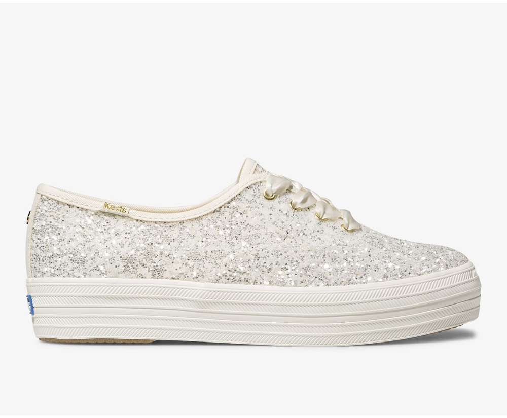 Keds Womens Sneakers White - Kate Spade new york Triple Glitter - 214WETHFY